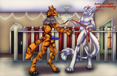 animal_genitalia animal_penis anthro anthro_on_anthro balls canine_genitalia canine_penis chandelier claws collar collar_only detailed_background dialogue dominant dominant_male duo erection fur genitals glowing glowing_eyes green_pawpads hair holding_leash holding_object horn hypnosis inside knot leash long_hair male male/male mind_control nude orange_body orange_fur pawpads paws penis sheath spines submissive submissive_male tail text white_body white_fur howlfeiwolf hypnovember hypnovember2025 mythology skyclaw_eallec_(character) canid canine dragon fox mammal mythological_creature mythological_scalie red_fox scalie true_fox cel_shading digital_media_(artwork) english_text hi_res shaded