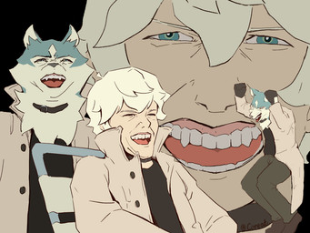 alternate_form anthro blue_body blue_eyes blue_fur clothed clothing coat collar fur laugh male multiple_positions parody solo topwear white_body white_fur coreat brand_new_animal laughing_tom_cruise studio_trigger shirou_ogami canid canine canis human mammal wolf 4:3 meme reaction_image unavailable_at_source