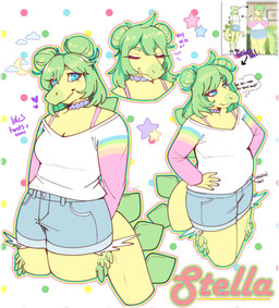 anthro biped blue_eyes blush bottomwear breasts clothed clothed_anthro clothed_female clothing denim denim_bottomwear denim_clothing denim_shorts eyes_closed feathered_legs feathers female fingers front_view fusion green_body green_feathers green_hair hair hands_on_hips happy humanoid_hands long_hair long_tail looking_at_viewer medium_breasts multiple_poses non-mammal_breasts overweight overweight_anthro overweight_female pattern_background pose shirt shorts simple_background smile solo spiked_tail spikes spikes_(anatomy) standing tail text thinking thought_bubble topwear white_clothing white_shirt white_topwear ez_syrup cavemanon_studios goodbye_volcano_high ko_op_(game_developer) snoot_game stella_(gvh) stella_(gvh_beta) dinosaur ornithischian prehistoric_species reptile scalie stegosaurian stegosaurus thyreophoran 2025 absurd_res character_name colored english_text hi_res multiple_images portrait reference_image three-quarter_portrait