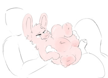 ambiguous_gender anthro big_butt buckteeth butt duo foreskin genitals holding_up male male/ambiguous on_top_of penis slightly_chubby spread_butt spread_legs spreading teeth thick_thighs freakpaws ambiguous_species lagomorph leporid mammal rabbit