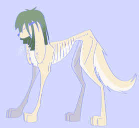 alternate_form ambiguous_feral ambiguous_gender countershading ear_piercing emaciated emaciated_feral feet feral feralized floppy_ears fur green_hair hair long_ears lop_ears piercing quadruped ribs skinny skinny_feral solo star tail tan_body tan_fur thin_legs toony saccharinkwell yurya_(twelvezone) canid canine canis domestic_dog mammal hi_res