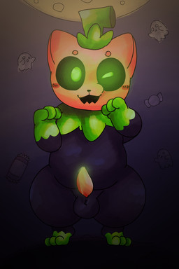 animal_genitalia animal_penis balls blush bodily_fluids candy cum dessert erection feet feral food fruit genital_fluids genitals glowing glowing_cum glowing_eyes holidays male moon nude paws penis plant pumpkin semi-anthro tapering_penis thick_thighs toes unusual_bodily_fluids unusual_cum unusual_genital_fluids salamikii halloween pumkat elemental_creature felid feline flora_fauna food_creature ghost living_fruit mammal spirit 2:3 hi_res