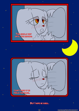 anthro bed blush cosmic_background crescent_moon dialogue doll eyelashes eyes_closed female fur furniture hug hugging_object hugging_pillow light_blush lying moon multicolored_eyes night on_bed pillow pillow_grab red_eyes red_nose sky sleeping solo star starry_background starry_sky stitch_(sewing) tail tail_motion tailwag text white_body white_fur yellow_eyes otakon_(artist) 2spot_studio bloody_bunny_(series) bloody_bunny animate_inanimate lagomorph leporid living_doll mammal rabbit absurd_res comic digital_drawing_(artwork) digital_media_(artwork) english_text hi_res tagme