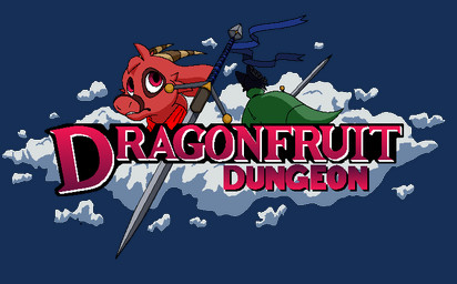 ambiguous_gender anthro clothed clothing cloud duo fur horn looking_away looking_worried melee_weapon red_body red_fur ribbons sky standing sword teeth text title_card title_drop title_screen weapon wind poundbandana dragon_fruit_dungeon mythology bandana_(character) canid canine canis kobold mammal mythological_creature scalie wolf alpha_channel