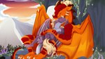 anthro blonde_mane claws detailed_background duo eyes_closed feral flower happy horn hug male male/male mane mountain orange_body orange_scales plant purple_body purple_scales scales size_difference smile sunset tail toe_claws amypast_(artist) mythology wings_of_fire dranavok laggron dragon mythological_creature mythological_scalie scalie skywing_(wof) absurd_res detailed hi_res