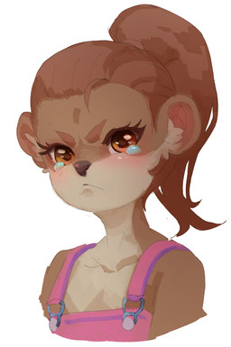angry anthro blush bodily_fluids brown_body brown_eyes brown_fur brown_hair female fur hair looking_at_viewer ponytail simple_background solo tears white_background young young_anthro corablue mammal 2025 digital_media_(artwork) half-length_portrait hi_res portrait