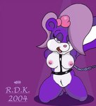 accessory adolescent anthro bdsm biped bondage bound breasts female hair_accessory kneeling nipples nude open_mouth outline purple_eyes solo young reddragonkan tiny_toon_adventures warner_brothers fifi_la_fume mammal mephitid skunk digital_media_(artwork)