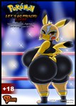 absurd_res anthro big_breasts big_butt black_border border breasts butt clothing cosplay_pikachu_(costume) damncheezy english_text female generation_1_pokemon hi_res holding_butt huge_breasts huge_butt keyhole_clothing looking_back mask midriff nintendo pikachu pikachu_libre pokemon pokemon_(species) solo standing tail_through_keyhole text thick_thighs