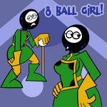 8_ball abstract_background ball billiard_ball boots bottomwear clothed clothing dress female footwear for_a_head green_clothing green_dress jacket not_furry sharp_teeth shoes skirt solo teeth topwear pembrokewkorgi 8_ball_girl fan_character animate_inanimate humanoid object_head 1:1 2022 hi_res