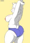 anthro areola arms_above_head breasts butt clothed clothing eyes_closed female fur horn monotone_body monotone_fur nipples panties panties_only pink_areola pink_nipples solo stretching topless underwear underwear_only white_body white_fur laundrymom undertale undertale_(series) toriel boss_monster_(undertale) bovid caprine mammal absurd_res artist_name hi_res