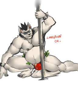 5_fingers 5_toes anthro areola barefoot belly biceps biped black_eyebrows black_hair black_nose blue_eyes bracelet bulge claws clothed clothing dancing eyebrows feet fingers fur glistening hair hindpaw holding_fixture humanoid_feet jewelry looking_at_viewer male money money_in_thong musclegut muscular muscular_anthro muscular_male nipples overweight overweight_anthro overweight_male paws pecs plantigrade pole pole_dancing pose simple_background skimpy soles solo spiked_bracelet spikes stripper stripper_pole text thong toes tongue topless underwear white_background white_body white_fur komboochie langdon_marston canid canine canis domestic_dog husky mammal nordic_sled_dog spitz 2011 4:5 digital_media_(artwork) english_text