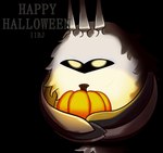 ambiguous_gender food fruit fur glowing grey_text holding_pumpkin holidays plant pumpkin solo text wings yellow_eyes gino_11bj halloween hollow_knight team_cherry radiance_(hollow_knight) arthropod insect lepidopteran moth artist_name digital_media_(artwork) english_text