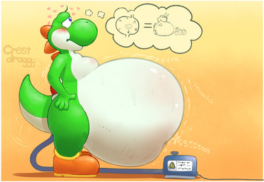 air_inflation anthro belly belly_blush belly_expansion belly_inflation big_belly blush body_blush butt clothing creaking creaking_belly equation expansion footwear footwear_only gradient_background green_body hand_on_side heart_symbol hissing hose hose_in_butt huge_belly inflation male moobs mostly_nude motion_lines orange_background pump shoes shoes_only simple_background solo standing stretch_marks tail tail_motion tailwag thick_thighs thought_bubble crestdraggy mario_bros nintendo yoshi_(character) yoshi hi_res