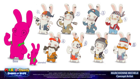 accessory anthro arm_tattoo arms_bent bald belt black_belt black_clothing black_gloves black_handwear black_mittens black_topwear black_vest blonde_facial_hair blonde_hair blonde_mustache blue_clothing blue_hat blue_headkerchief blue_headwear blue_jumpsuit blue_kerchief blue_overalls blue_topwear blue_vest body_hair bottomless bottomless_anthro bottomless_female brown_facial_hair brown_jumpsuit brown_mustache chest_hair clothed clothed_anthro clothed_female clothed_male clothing copyright_symbol dirty dirty_clothing eyewear eyewear_on_head facial_hair featureless_legs female female_anthro fully_clothed fully_clothed_anthro fully_clothed_male fur furrowed_brow gloves goatee goggles goggles_on_head grey_clothing grey_facial_hair grey_goatee grey_handwear grey_helmet grey_mittens group hair half-closed_eyes hand_on_hip hand_on_own_hip handwear hat headband headgear headkerchief headwear holding_object holding_tool holding_welding_torch holding_wrench kerchief long_ears looking_at_viewer male male_anthro medium_hair mitten_hands mittens multicolored_headkerchief multicolored_kerchief mustache narrowed_eyes noseless number open_clothing open_jumpsuit open_topwear open_vest orange_headband orange_jumpsuit outfit_reference overalls pattern_clothing pattern_shirt pattern_topwear pink_body plaid plaid_clothing plaid_shirt plaid_topwear pockets purple_clothing purple_shirt purple_tank_top purple_topwear red_clothing red_hat red_headwear red_shirt red_tank_top red_topwear shirt short_legs sideburns sideways_hat simple_background smile smiling_at_viewer standing symbol tan_eyelids tan_inner_ear tank_top tattoo text tools topwear vest welding_torch white_background white_body white_eyes white_fur wrench year yellow_clothing yellow_shirt yellow_tank_top yellow_topwear michele_marchionne mario_plus_rabbids_sparks_of_hope nintendo raving_rabbids rayman_(series) ubisoft lagomorph mammal rabbid 16:9 2023 4k absurd_res artist_name colored digital_drawing_(artwork) digital_media_(artwork) english_description english_text hi_res official_art shaded widescreen