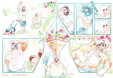 anthro anthro_on_anthro arm_hair belly big_belly blue_bottomwear blue_clothing blue_shorts bodily_fluids body_hair bottomwear clothed clothing cum cumshot duo ejaculation french_kissing fur genital_fluids genitals handjob human_to_anthro humanoid_genitalia humanoid_penis kissing lying male male/male male_anthro moobs nipples nude obese obese_anthro obese_male on_back on_ground open_mouth orange_body orange_fur overweight overweight_anthro overweight_male penile penis sex shirt shorts species_transformation standing t-shirt topwear transformation water_hose wet wet_clothing white_body white_clothing white_fur white_shirt white_t-shirt white_topwear yellow_body yellow_fur chocolateandmilk richard_(chocolateandmilk) canid canine canis domestic_dog human mammal hi_res