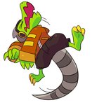 3_toes 4_fingers ambiguous_gender beanie bottomwear claws clothing cybernetics electronics feet fingers hat headgear headphones headwear hoodie long_tail machine metal_tail pants prosthetic solo tail toes topwear zipper ionicisaac lethal_league latch crocodile crocodilian reptile scalie