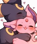 3_fingers :3 blush cheek_tuft daww duo ear_markings ears_back ears_up eyes_closed facial_tuft feral fingers head_markings head_on_head head_tuft heart_symbol hug markings neck_tuft paws pivoted_ears purple_inner_ear ring_(marking) side_hug simple_background tail tongue tongue_out tuft white_background seviyummy nintendo pokemon eeveelution espeon generation_2_pokemon pokemon_(species) umbreon 2025 5:6 absurd_res digital_media_(artwork) hi_res shaded simple_shading watermark