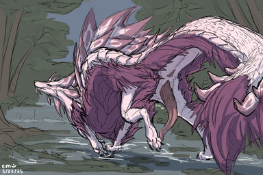 animal_genitalia anus black_claws claws erection feral finger_claws forest forest_background fur genital_slit genitals long_penis male nature nature_background outside penis pink_anus pink_penis plant purple_body purple_fur scales solo toe_claws tree water white_body white_scales endermoonfur capcom monster_hunter mythology dragon furred_dragon furred_scalie hybrid leviathan_(mh) mizutsune mythological_creature mythological_scalie scalie 2025 3:2 signature