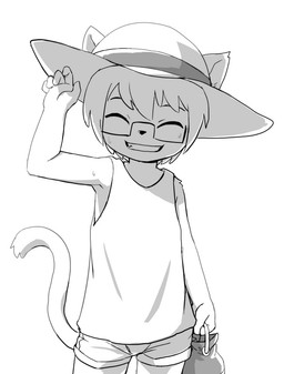 anthro clothing eyewear glasses hat headgear headwear male simple_background smile solo standing white_background young young_anthro young_male manmosu_marimo shota_feline_(marimo) domestic_cat felid feline felis mammal 2015 digital_drawing_(artwork) digital_media_(artwork) monochrome