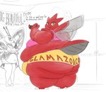 antennae_(anatomy) anthro arthropod_abdomen belly_overhang big_breasts big_butt bottomwear bra breasts butt cleavage clothed clothing cutoffs deep_navel denim denim_bottomwear denim_clothing dialogue digital_drawing_(artwork) digital_media_(artwork) door duo english_text eyelashes female generation_2_pokemon hands_behind_back huge_breasts huge_butt huge_thighs insect_wings inside looking_at_viewer looking_back looking_back_at_viewer navel nintendo obese obese_anthro obese_female open_mouth overweight overweight_anthro overweight_female pink_bra pink_clothing pink_underwear pokemon pokemon_(species) pose red_body scizor shorts stretch_marks talking_to_viewer text text_on_bottomwear text_on_clothing text_on_shorts thatoneaceguy thick_thighs three-quarter_view tongue underwear url wings yellow_eyes
