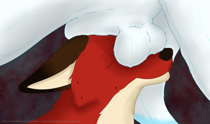 abstract_background animal_genitalia ball_nuzzling balls balls_on_face blue_body blue_fur body_worship duo eyes_closed female feral fluffy_balls fully_sheathed fur genital_worship genitals happy male male/female markings mouth_closed nuzzling red_body red_fur sheath smile spots spotted_body spotted_fur text these_aren't_my_glasses white_body white_fur ninafoxxo bruma_(ninafoxxo) sebille_(lavamouse) arctic_fox canid canine fox mammal red_fox true_fox absurd_res hi_res url