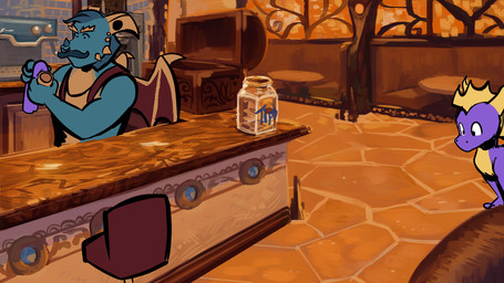 anthro claws detailed_background feral horn male purple_eyes smile tail wings knockabiller activision mythology spyro_the_dragon gavin_(spyro) spyro dragon mythological_creature mythological_scalie scalie 16:9 2d_animation animated widescreen