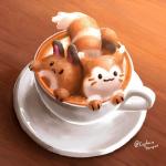 beverage brown_body brown_fur coffee duo fur captainhanyuu nintendo pokemon furret generation_2_pokemon pokemon_(species) sentret 1:1 2019 hi_res