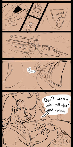 aircraft airplane anthro dialogue eyewear female goggles onomatopoeia solo sound_effects text vehicle posspowered su-80 sukhoi grace_linde_(posspowered) beagle canid canine canis domestic_dog hunting_dog mammal scent_hound absurd_res comic english_text hi_res monochrome