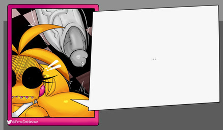 anthro beakless big_butt big_penis blush blush_stickers bodily_fluids braces butt duo ellipsis erection female genital_fluids genitals huge_butt huge_penis hyper hyper_genitalia hyper_penis looking_at_viewer machine male penis precum yellow_body feitadenectar five_nights_at_freddy's five_nights_at_freddy's_2 scottgames toy_chica_(fnaf) animatronic avian bird chicken galliform phasianid robot