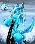 anthro areola big_breasts big_butt biped black_areola black_nipples black_nose breasts butt detailed_background eyelashes female huge_breasts ice ice_hair logo looking_at_viewer looking_back looking_back_at_viewer nipples outside raised_tail rear_view snout solo tail teal_body teal_eyes text three-quarter_view cyberqueenindustries fakemon k0ra_(cyberqueenindustries) elemental_creature felid ice_creature mammal mineral_fauna 2024 absurd_res artist_logo cel_shading digital_drawing_(artwork) digital_media_(artwork) hi_res portrait shaded three-quarter_portrait url