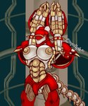 anthro apode armband armor big_breasts breasts cable female genitals headgear helmet legless machine metallic_body nipples not_furry pussy raised_arm red_armband red_armor serpentine shoulder_guards solo tail risqueraptor gunforce_ii irem chi_un-d android draconcopode humanoid robot robot_humanoid 5:6 colored_sketch hi_res sketch