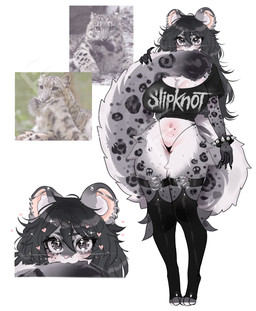 anthro bangs belly_blush big_breasts big_tail black_bracelet black_clothing black_crop_top black_eyebrows black_hair black_legwear black_markings black_shirt black_spots black_stockings black_thong black_topwear black_underwear blush body_blush bracelet breasts chest_tuft cleavage clothed clothing crop_top ear_piercing eyebrows eyelashes female fluffy fluffy_tail fur grey_body grey_eyes grey_fur hair heart_symbol huge_breasts huge_tail inner_ear_fluff jewelry legwear long_eyelashes long_hair markings navel piercing round_ears shirt simple_background skull_(marking) solo spiked_bracelet spikes spots spotted_body spotted_fur spotted_markings standing stockings tail tail_in_mouth tail_in_own_mouth thick_thighs thong topwear tuft underwear whiskers white_background white_body white_fur white_whiskers wide_hips fredek666 slipknot felid mammal pantherine snow_leopard 2026 absurd_res colored digital_drawing_(artwork) digital_media_(artwork) hi_res reference_image shaded