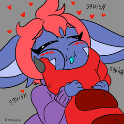 anthro blue_body blush clothing cuddling duo female hair heart_symbol male red_hair squish sweater tongue tongue_out topwear tibbs mythology baku_(tibbs) star_(tibbs) dragon mythological_creature mythological_scalie scalie