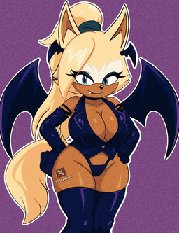 anthro bat_costume big_breasts blush breasts cleavage clothed clothing costume fake_wings fangs female fur hair halloween_costume holidays legwear looking_at_viewer membrane_(anatomy) membranous_wings simple_background solo standing stockings tail teeth wings genyacero halloween idw_publishing sega sonic_the_hedgehog_(comics) sonic_the_hedgehog_(idw) sonic_the_hedgehog_(series) whisper_the_wolf bat canid canine canis mammal wolf digital_media_(artwork)