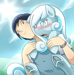 blind blush disability duo female feral hair male wings vavacung hasbro my_little_pony mythology fan_character snowdrop_(character) equid equine horse human mammal mythological_creature mythological_equine pegasus 2014 digital_media_(artwork) hi_res