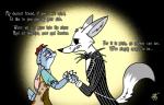 anthro duo female hand_holding holidays male text unclescooter disney halloween the_nightmare_before_christmas zootopia jack_skellington judy_hopps nick_wilde sally_(tnbc) canid canine fox lagomorph leporid mammal rabbit red_fox true_fox 2016 crossover english_text