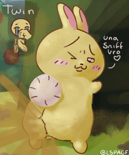 anthro detailed_background duo emoji fart fart_fetish farting_at_viewer flower food forest fruit hand_on_mouth heart_symbol inviting plant scut_tail short_tail shrub solo standing tail text tree yellow_body lspagf chiikawa usagi_(chiikawa) animal_humanoid humanoid lagomorph lagomorph_humanoid leporid_humanoid mammal mammal_humanoid rabbit_humanoid absurd_res hi_res