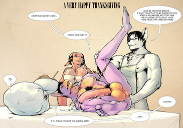 :d anal anal_fisting anal_penetration anthro areola bag bdsm biceps big_breasts big_penis bodily_fluids bondage bound breasts brown_background butt clothed clothing cum dialogue erection feet female fisting furniture genital_fluids genitals group hair hand_on_shoulder holiday_message holidays horn huge_penis humanoid_feet hyper hyper_genitalia hyper_penis interspecies loose_orifice lying male male/male male_penetrated male_penetrating male_penetrating_male mistaken_identity muscular nude on_side on_table pecs penetration penis perineum plantigrade sex simple_background smile spread_legs spreading table text toes vein veiny_penis worried purplebirdman european_mythology greek_mythology mythology thanksgiving falcon_mccooper_(character) necrodrone_(character) avian canid canine demon hippogriff mammal mythological_avian mythological_creature english_text