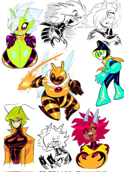 antennae_(anatomy) armwear big_breasts breasts cleavage clothed clothing curvy_figure eyes_closed eyewear female fingers gloves green_body green_hair green_skin hair handwear horn huge_breasts humanoid_pointy_ears male open_mouth pointy_ears sharp_teeth teeth text thick_thighs voluptuous wide_hips theguywhodrawsalot penny_(theguywhodrawsalot) sara_(theguywhodrawsalot) valerie_(theguywhodrawsalot) alien alien_humanoid horned_humanoid human humanoid mammal english_text hi_res