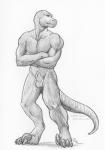 animal_genitalia anthro balls claws fully_sheathed genitals male sheath simple_background solo text thetiedtigress dinosaur dromaeosaurid prehistoric_species reptile scalie theropod velociraptor monochrome url