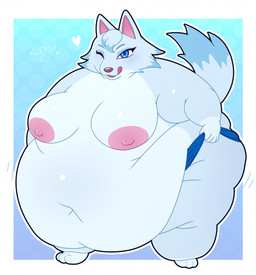 3_toes anthro bare_breasts belly big_belly big_breasts breasts clothing clothing_pull feet female fur huge_belly huge_breasts looking_at_viewer nipples obese obese_anthro obese_female one_eye_closed overweight overweight_anthro overweight_female solo standing tail toes tongue tongue_out underwear underwear_pull wide_hips wink winking_at_viewer robirobi animal_crossing nintendo whitney_(animal_crossing) canid canine canis mammal wolf hi_res