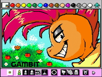 ambiguous_gender anthro apple clothing cloud fangs fire_flower flower food fruit grin grinning_at_viewer hair half-closed_eyes hoodie leaf looking_at_viewer mohawk narrowed_eyes orange_body orange_scales outside pink_hair plant scales screencap sharp_teeth shrub simple_background sky smile smiling_at_viewer solo teeth text topwear tree yellow_clothing yellow_hoodie yellow_topwear yoshi_fruit rodricoro mario_paint nintendo pokemon gambit_the_scrafty generation_5_pokemon humanoid lizard pokemon_(species) reptile scalie scrafty 2025 character_name digital_media_(artwork) dithering headshot_portrait mario_paint_(artwork) pixel_(artwork) portrait male_(lore)