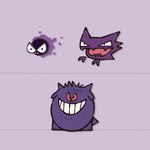 ambiguous_gender biped group legless not_furry open_mouth purple_body simple_background smile tail trio cas_van_de_pol nintendo pokemon gastly generation_1_pokemon gengar ghost haunter pokemon_(species) spirit 1:1 hi_res