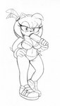 accessory anthro big_breasts bikini bracelet breasts cleavage clothed clothing feathers female food footwear hair_accessory hairband hand_on_hip jewelry popsicle popsicle_in_mouth shoes solo swimwear tail two-piece_swimsuit omegasunburst sega sonic_the_hedgehog_(series) amy_rose eulipotyphlan hedgehog mammal hi_res monochrome sketch