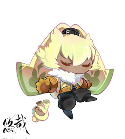 anthro bottomwear chibi clothing duo feral fluffy fluffy_chest fur gloves handwear long_ears male pants ponytail_ears shirtless small_waist yellow_body yellow_fur youzaiyouzai112 bandai_namco digimon digimon_ghost_game digimon_(species) lagomorph leporid mammal pyonmon rabbit symbareangoramon hi_res