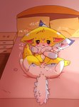 absurd_res blush bodily_fluids canid canidaecat canine duo female fox fur genital_fluids genitals hi_res male mammal ne0023 nude penis pussy sex spread_legs spreading tail yellow_body yellow_fur
