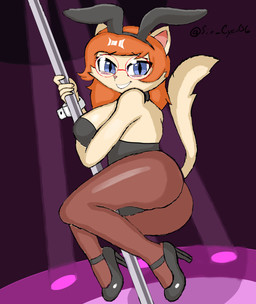 anthro blue_eyes breasts bunny_costume clothed clothing costume dancing eyewear fake_ears fake_rabbit_ears female footwear glasses hair high_heels pole pole_dancing shoes solo sin_teal queen_(alfa995) domestic_cat felid feline felis mammal absurd_res hi_res