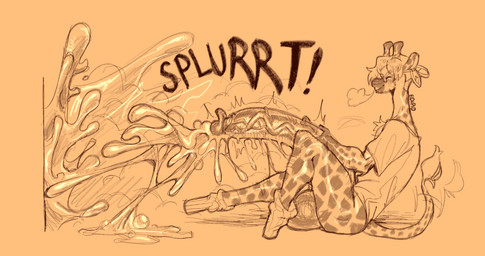 anthro balls big_penis bodily_fluids clothing cum cum_everywhere ejaculation excessive_cum excessive_genital_fluids eyewear genital_fluids genitals glans glasses huge_penis humanoid_genitalia humanoid_penis hyper hyper_genitalia hyper_penis male messy onomatopoeia penis simple_background solo sound_effects text eldiipiid giraffid mammal 2026 digital_media_(artwork) english_text hi_res