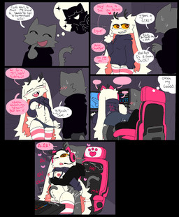 :d abdominal_bulge animal_ears antlers areola belly_tuft black_antlers black_bottomwear black_clothing black_eyes black_hoodie black_panties black_pants black_topwear black_underwear blush blush_lines bodily_fluids bottomwear breasts cat_tail chair cheek_tuft clothed clothing clothing_lift computer computer_keyboard dialogue duo ear_tuft electronics eyes_closed facial_tuft female fluffy fluffy_tail fur furniture genital_fluids genitals grey_body grey_fur grey_tail heart_reaction holding_belly hoodie horn inner_ear_fluff legwear looking_pleasured male male/female moan monitor nipples office_chair one_eye_closed onomatopoeia open_mouth orange_eyes panties panties_down pants partially_clothed pattern_clothing pattern_legwear pattern_stockings paws pink_areola pink_chair pink_headphones pink_inner_ear pink_nipples pink_speech_bubble pink_stockings precum precum_through_clothing rubbing scut_tail sex sharp_teeth shirt shirt_lift short_tail sitting sitting_on_another small_breasts smile sound_effects speech_bubble standing standing_sex stockings striped_clothing striped_legwear striped_stockings stripes sweat sweatdrop tail teeth text thought_bubble topwear tremble_lines tremble_spikes tuft underwear underwear_down vaginal_fluids vaginal_fluids_on_object vulva wet wet_clothing white_body white_clothing white_fur white_legwear white_stockings white_tail white_vulva yellow_sclera snazzle_snapp felid feline lagomorph leporid mammal rabbit comic english_text hi_res multiple_scenes