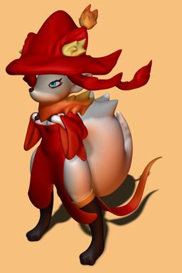 anthro areola breasts female female_anthro medium_breasts palmorph solo zhenash palworld pocketpair canid canine fox mammal pal_(species) wixen 2:3 3d_(artwork) absurd_res digital_media_(artwork) hi_res